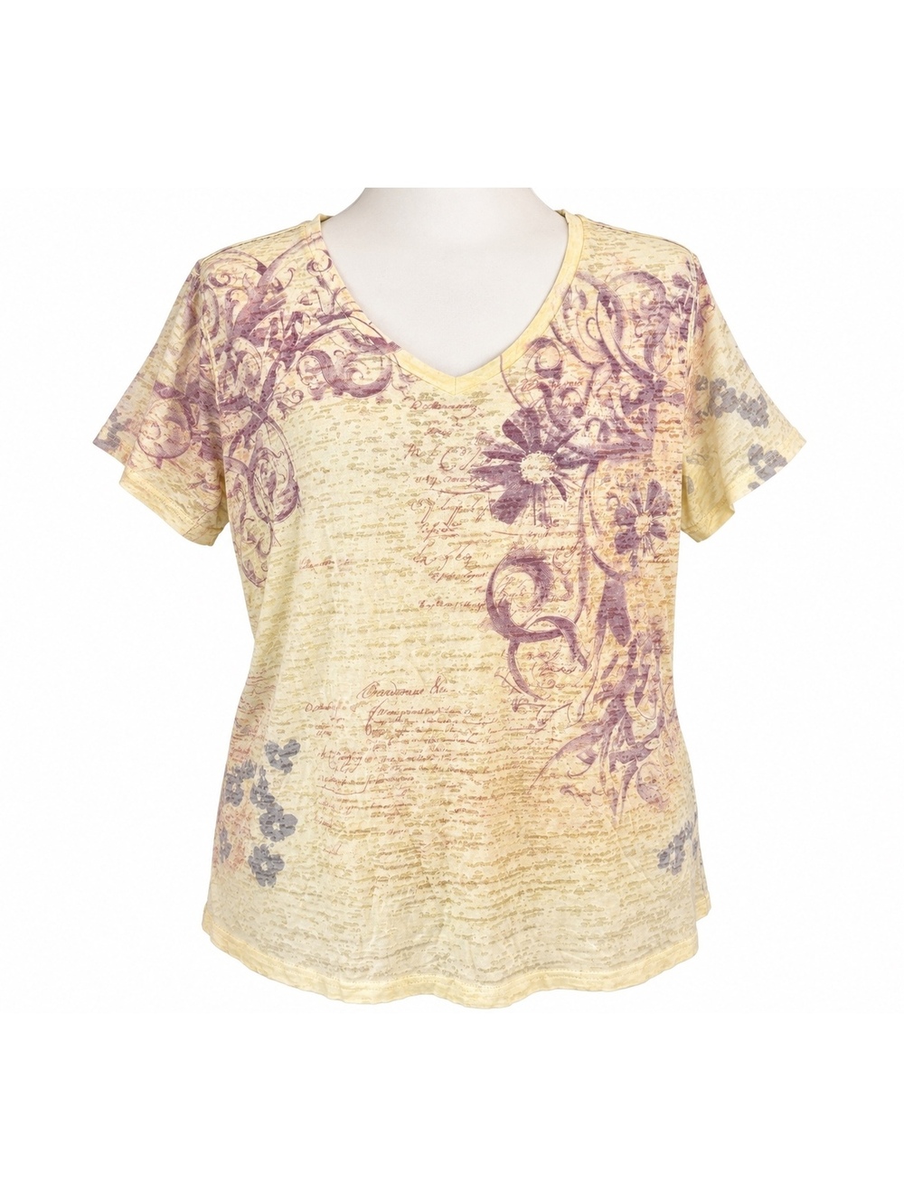 Sonoma Life + Style Womens 2X Floral Filigree V Neck Burnout Tee Boho Cream